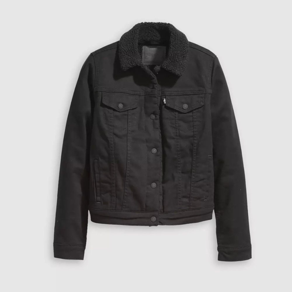 Levi's black denim trucker jacket with sherpa lining size L
